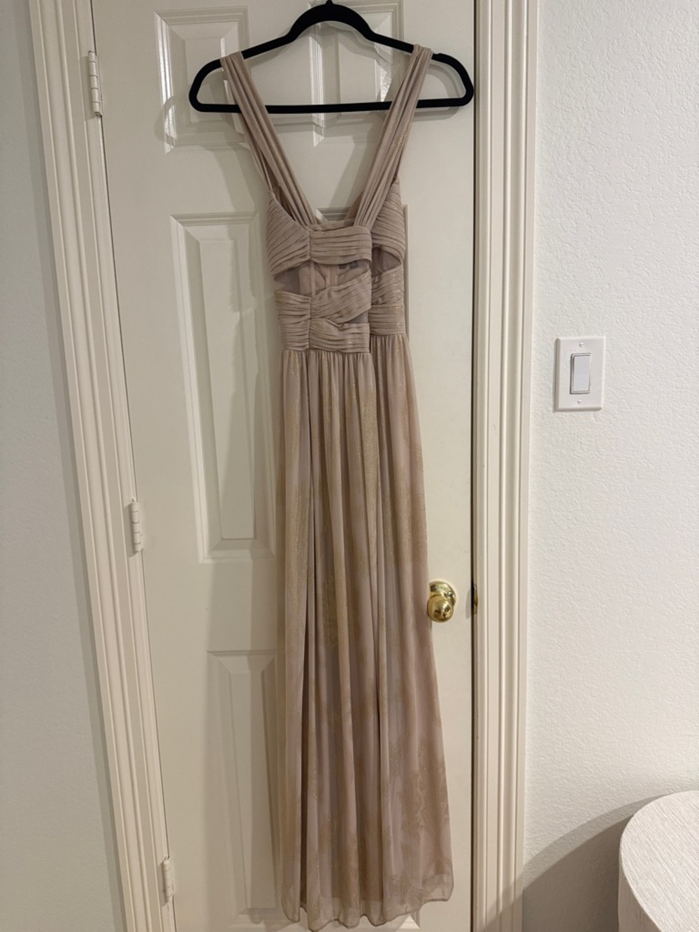 Beige Pleated Chiffon Maxi Dress - Elegant Evening Gown - Picture 3 of 6